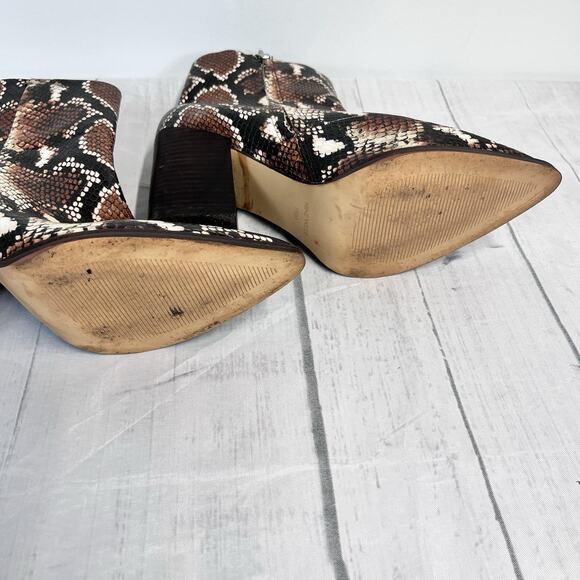 Nine West Ankle Pointy Toe Heels Boots size 7.5M Faux Snake Skin Brown Textured - Picture 9 of 14